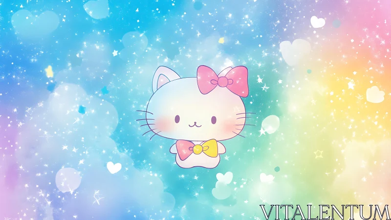 Cartoon cat character is centered on pastel gradient background