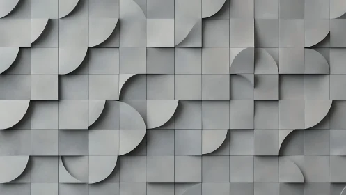 Curved shadows dance across modular gray geometric tiles.