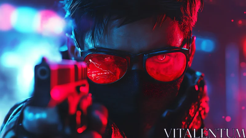 Neon gunslinger in chromatic bokeh with tactical optics engaged.
