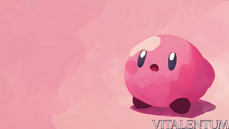 Pink round character stands on flat background and gazes upward