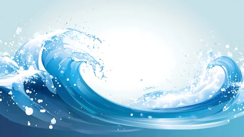 Dynamic blue ocean wave illustration on light background.