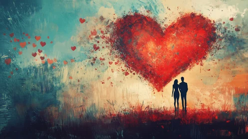 Silhouetted Couple Beneath Particulate Heart Form.