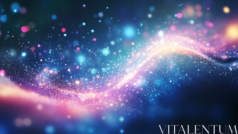 Cosmic light trail shimmers through neon starry particles.