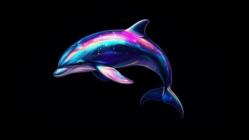 Nebula-lit dolphin arcing through luminous cosmic currents.