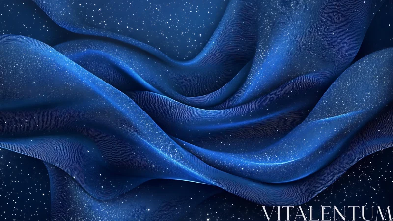 Flowing Blue Silk with Star-like Sparkles, Abstract Digital Art.