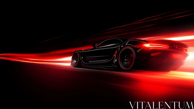 Black sports car with red light trails on dark roadway.