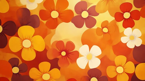 Warm Floral Composition With Overlapping Blooms in Red and Gold.