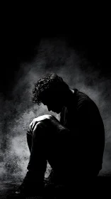 Quietly reflective figure resting in a pool of shadow.