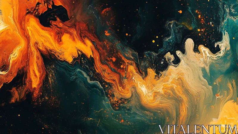 Molten nebula currents in swirling orange and teal space.