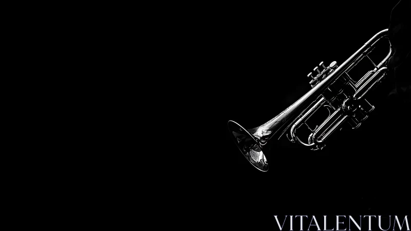 Silver trumpet glows dramatically against deep black void