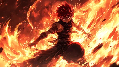Inferno-born warrior carving power from roaring firestorm.