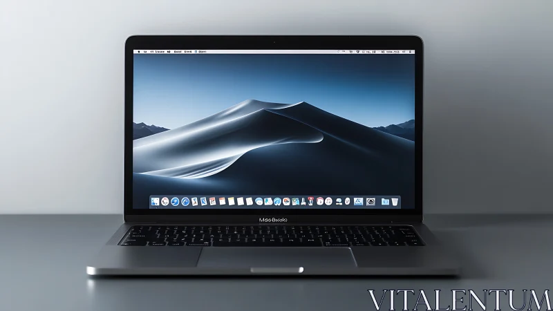 Slim aluminum laptop displays high-resolution desert dunes wallpaper