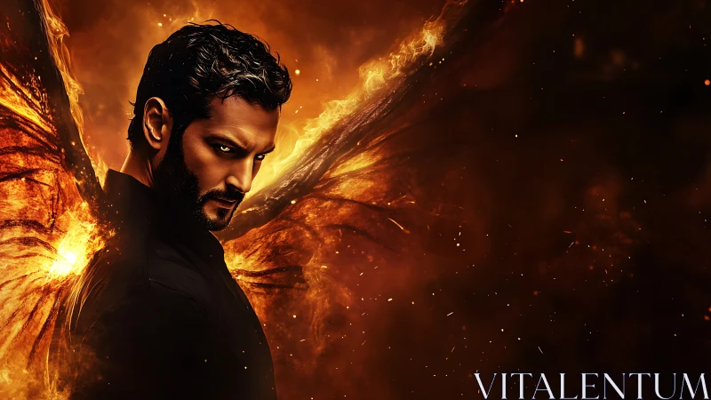 Demonic figure with fiery wings rendered in cinematic digital art