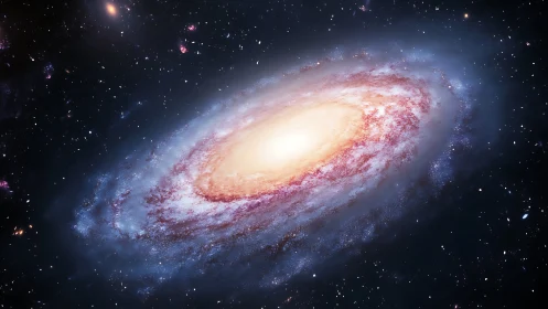 Spiral galaxy core glowing within dense star field panorama.