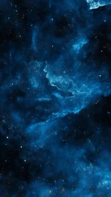 Deep blue interstellar nebula cloud with scattered stars.