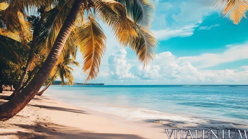 Tropical Palm Beach Shoreline with Turquoise Ocean.