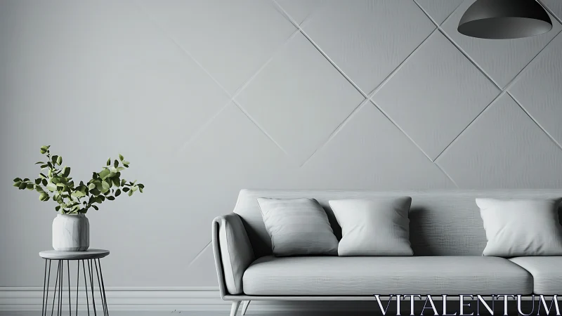 Monochrome minimalist sofa scene renders precise interior geometry