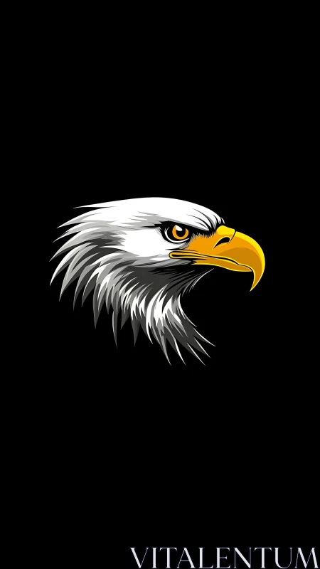 Bold eagle head illustration on solid black background.