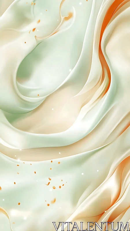 Pearlescent fluid drapery with mint and apricot gradients.