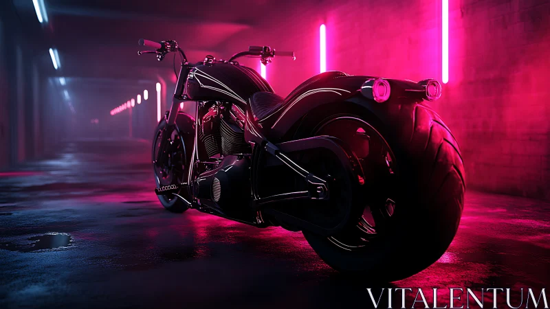 Neon tunnel cruiser basks in electric magenta glow at night.