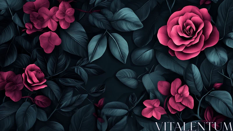 Crimson Blooms Dance Through Twilight Shadows.