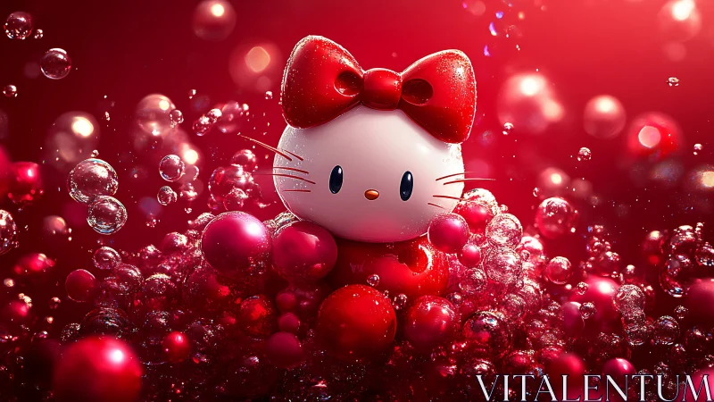 Hello Kitty Character Portrait Rendered in Vibrant Red Sphere Composition
