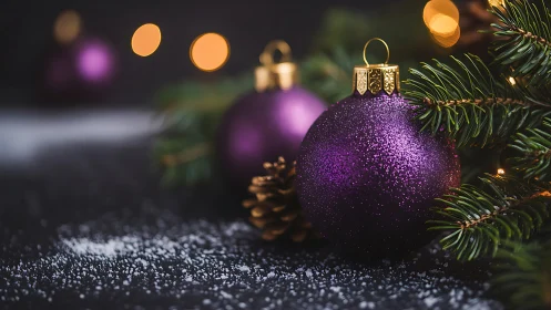 Cozy purple ornaments bringing soft sparkle to Christmas.
