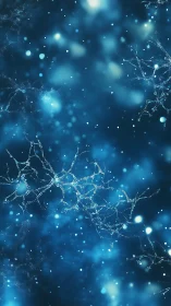 Bioluminescent neural lattice in deep cyan particulate field.