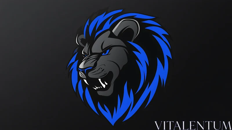 Electric mane roar: bold blue lion emblem on black.