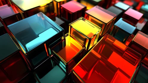 Vibrant Glass Cubes in Abstract 3D Geometric Digital Art.