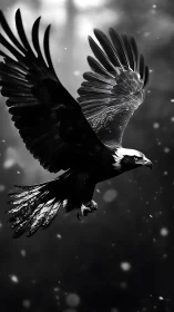 Monochrome raptor in high-contrast aerial motion study.