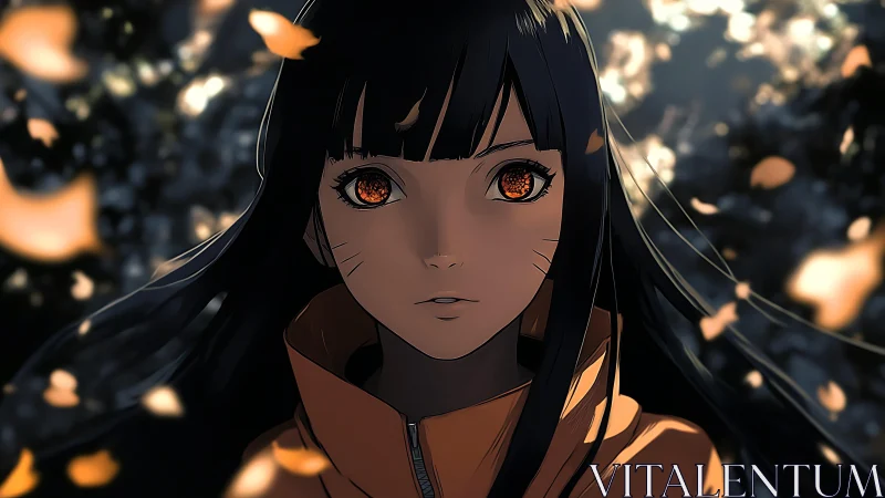 Autumn-eyed anime wanderer beneath swirling ember leaves.