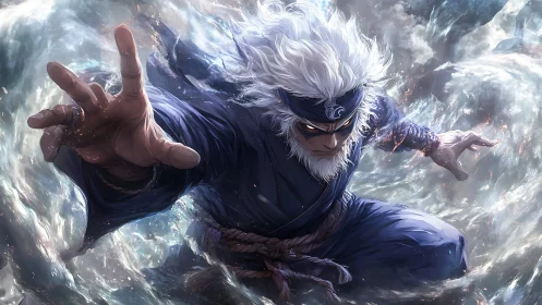 Storm-calling warrior channels swirling elemental power.