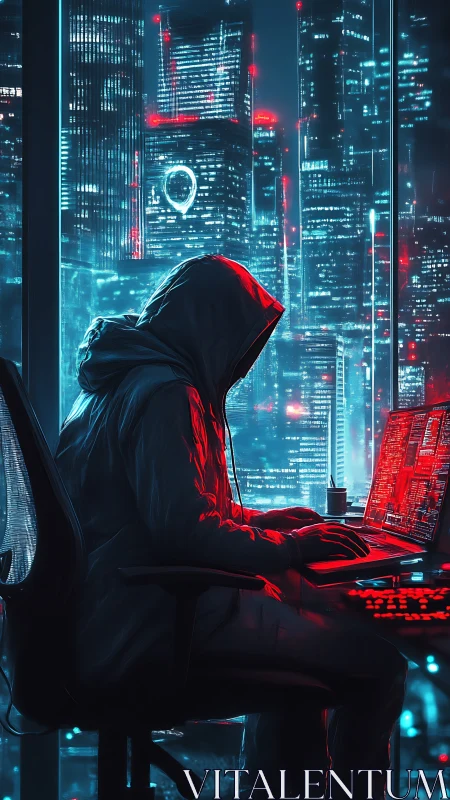 Midnight coder at neon city window, quietly rewriting worlds.