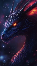 Starlit ember dragon coils through twilight nebula glow.