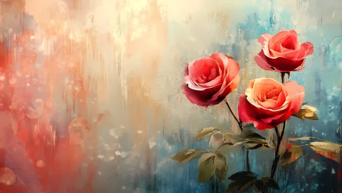 Red Roses in Abstract Watercolor: Ethereal Floral Poetry