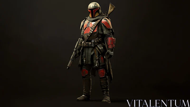 Armored sci‑fi bounty hunter rendered in cinematic 3D realism