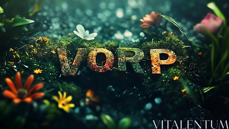 Golden VORP Text Grows Among Vibrant Garden Flowers
