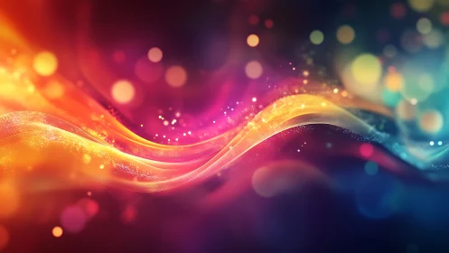 Vibrant light waves flow across a dreamy abstract nightscape