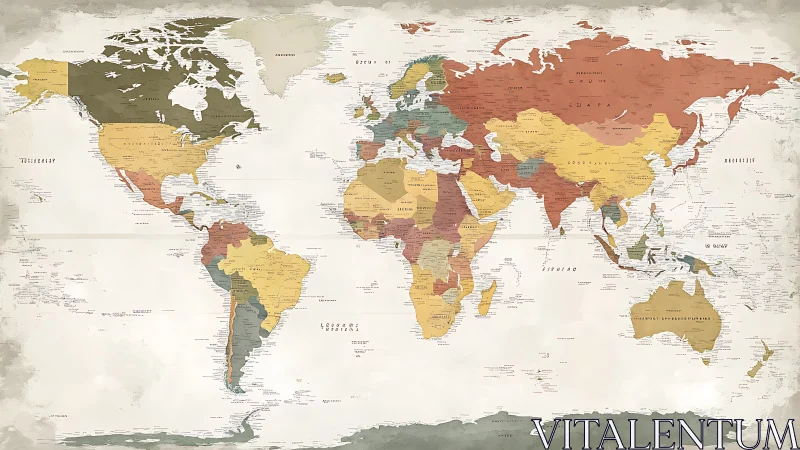 Political world map with muted color regions and labels.
