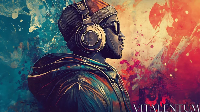 Digital painting portrait with split-tone abstract background.