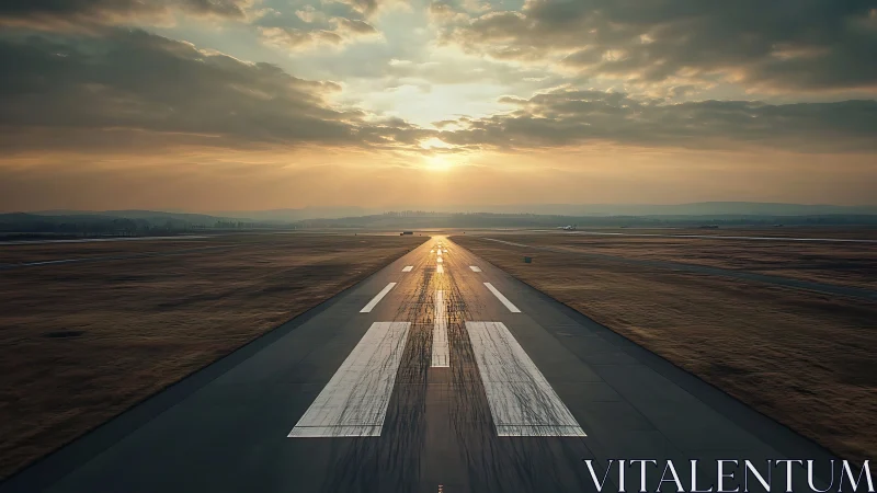 Sunlit airport runway stretching into distant horizon.