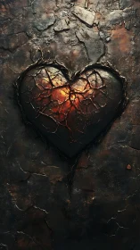 Luminous Heart Embedded in Fractured Stone.
