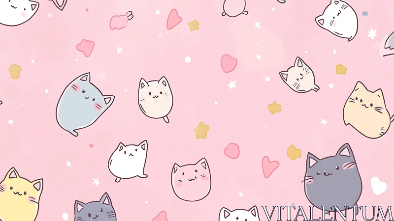 Adorable Cats Floating in a Pink Dream World.