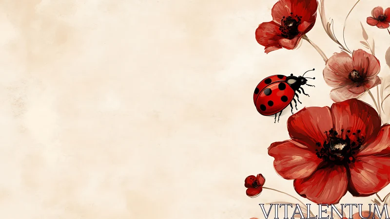 Red Poppies with Ladybug: Botanical Illustration Study.