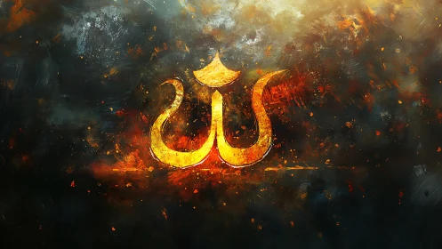 Glowing sacred symbol shining through stormy painted sky.