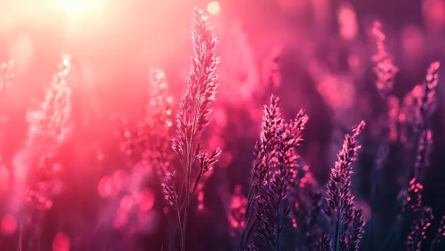 Neon dusk meadow where wild grasses whisper in magenta light.