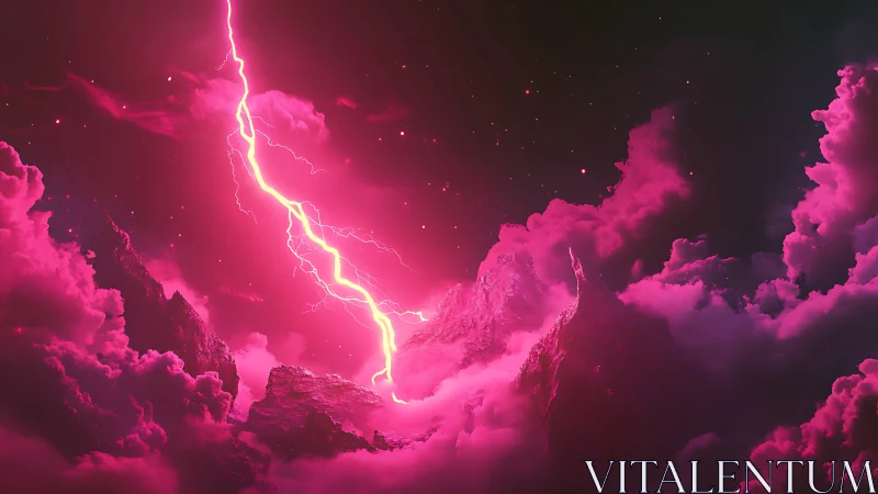 Neon storm rift over crystalline peaks in magenta void.