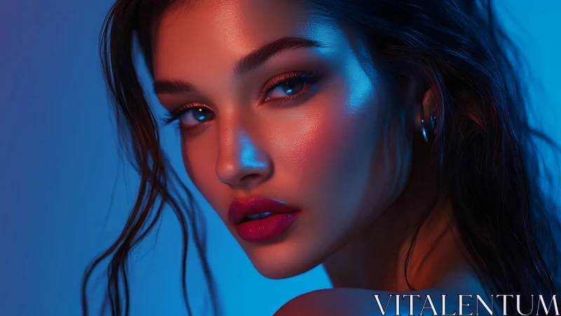 Digital portrait with neon dual lighting and cinematic focus.
