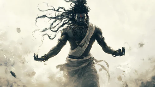 Dynamic ascetic warrior rendered with high-contrast chiaroscuro lighting